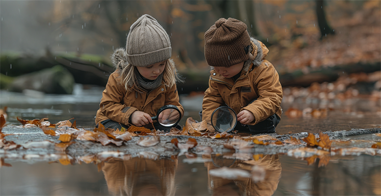 Children investigating ground water